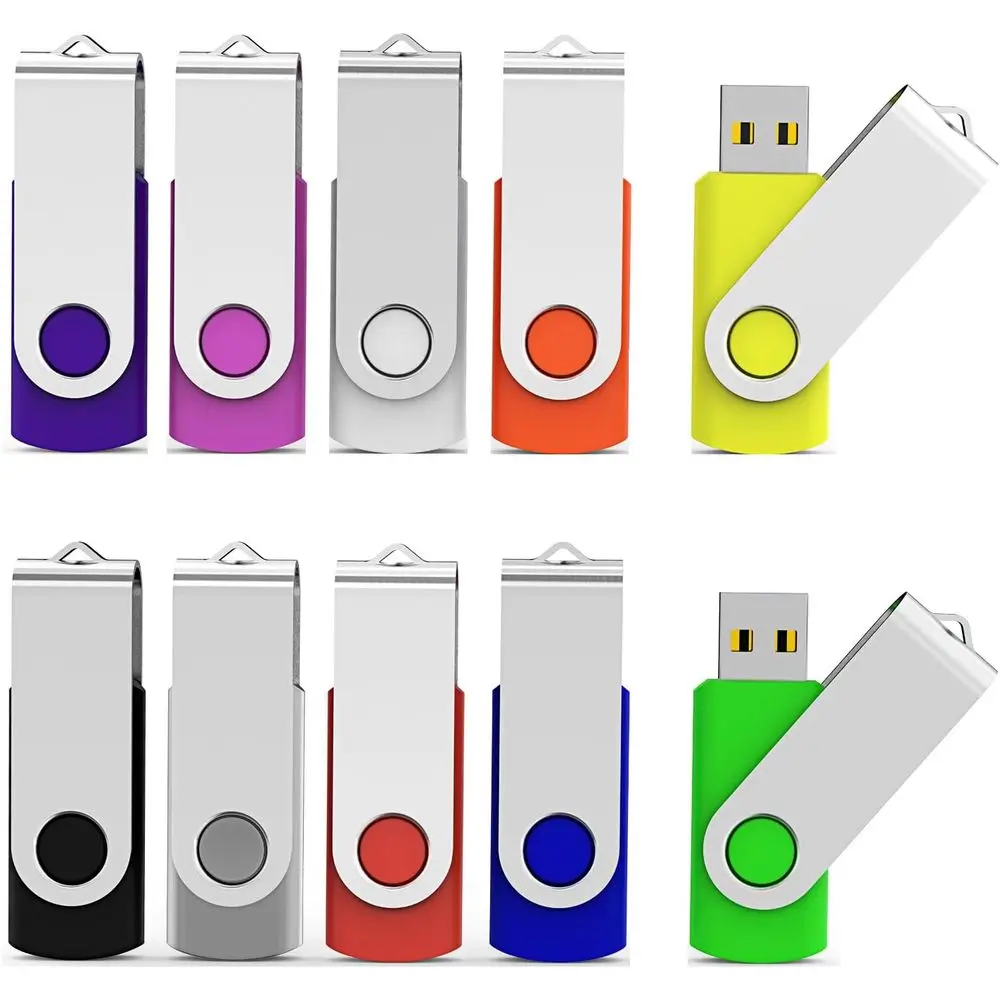 10-Pack 64GB USB Flash Drives, Thumb Drives, Bulk Set, 2.0, Assorted Colors (Black, Blue, Red, Green, Orange, White, Yellow, Pin