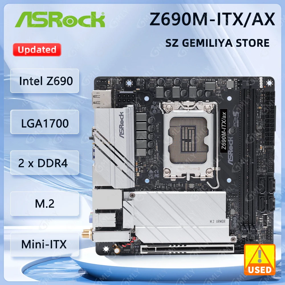 ASROCK Z690M-ITX/ax Mini-ITX Motherboard LGA1700 Intel Z690 DDR4 64GB 2xM.2  support i5-14600 i9-13900 i5-13400 i5-12500 cpu