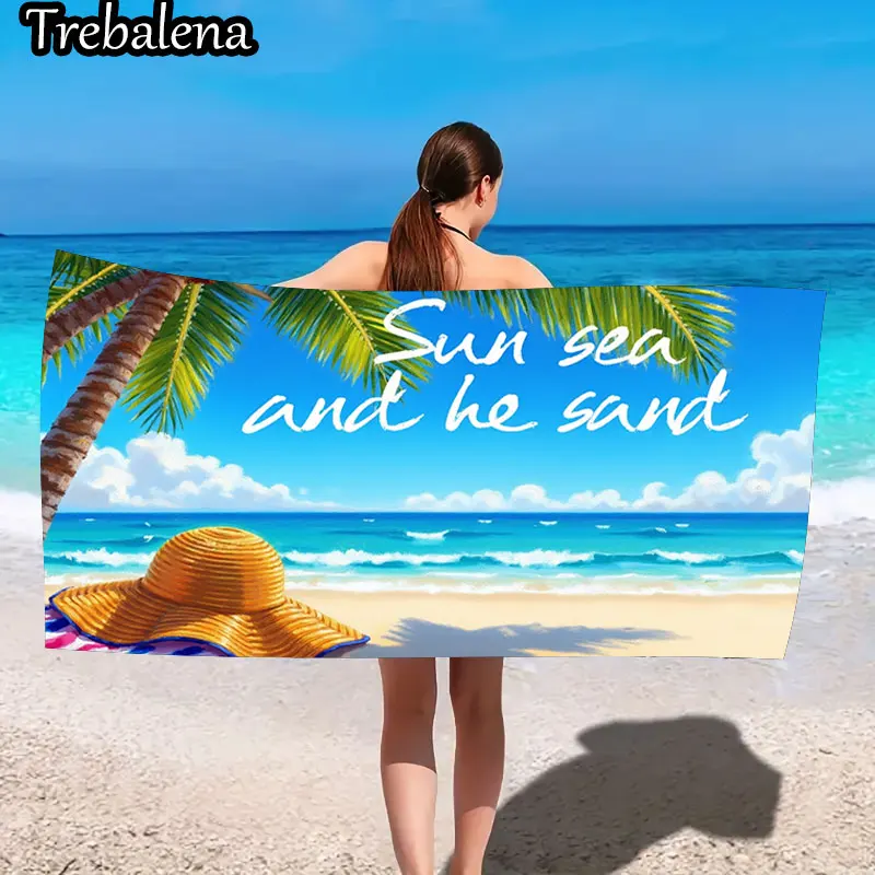 

30*60inch Ultra-Soft Beach Towel with Sun Sea Sand Beach Towel Palm Tree Scene