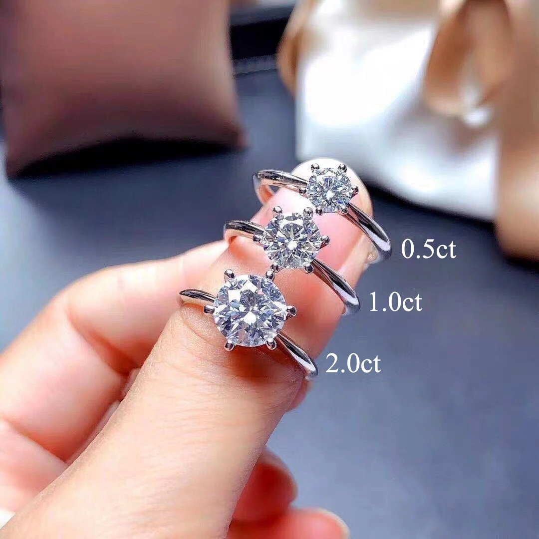 0.5ct 1ct 2ct D Color Moissanite Engagement Ring for Women 925 Sterling Silver Gold Plated Solitaire Rings Wholesale