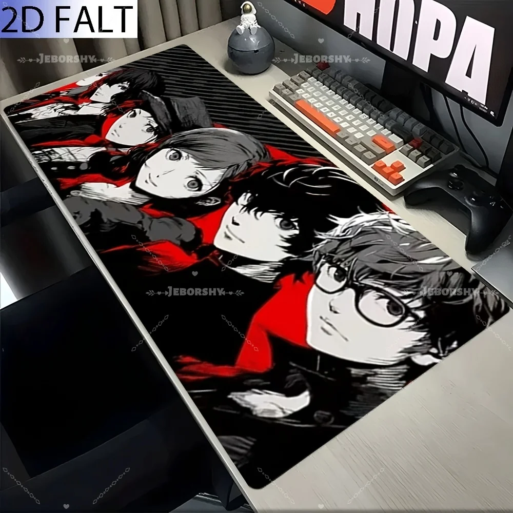 Stylish Anime Team Portrait Extended Desk Pad, Non-Slip Mouse Mat, Trendy Red Black Desk Accessory