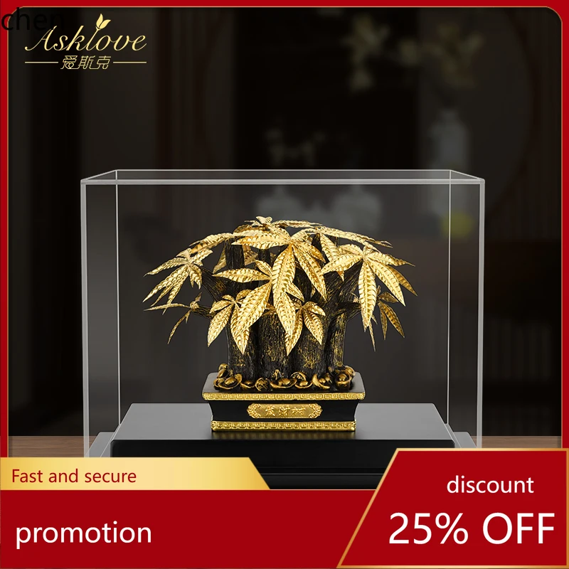 LYY  Gold Leaf Ornament Money Tree Home Decor Living Room Office Decoration Company Opening Housewarming Ornament Craft