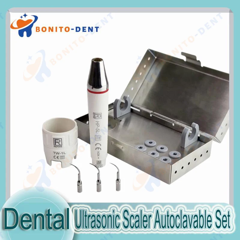 

Refine Dental LED Ultrasonic Scaler Detachable Handle Touch Set Torque Wrench Woodpecker EMS Scaler Tips Disinfection Box