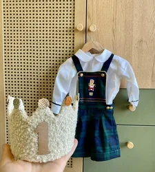 Baby Boy Set Autumn Navy Blue Velvet Rabbit Embroidery Vintage for Eid Causal Birthday Photography