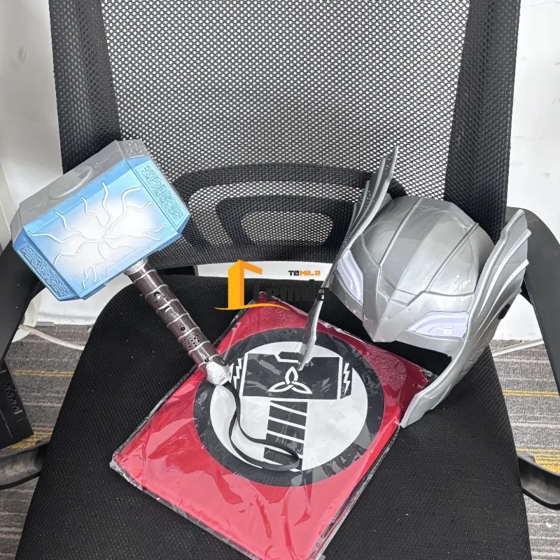 Superhero Thor LED Light Emitting Sound Helmet Mask Hammer Cosplay Accessories Cosplay Party Costume Props