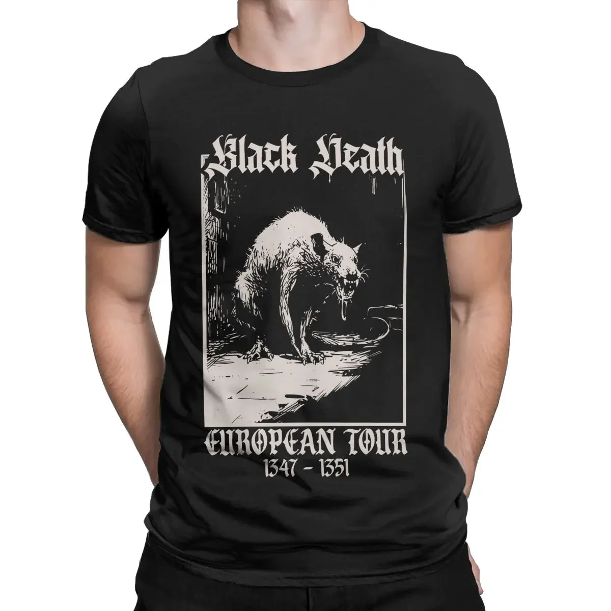 Black Death Medieval Rat Gothic Grunge T Shirts for Men 100% Cotton Vintage T-Shirt Horror Goth Tees Short Sleeve Clothes