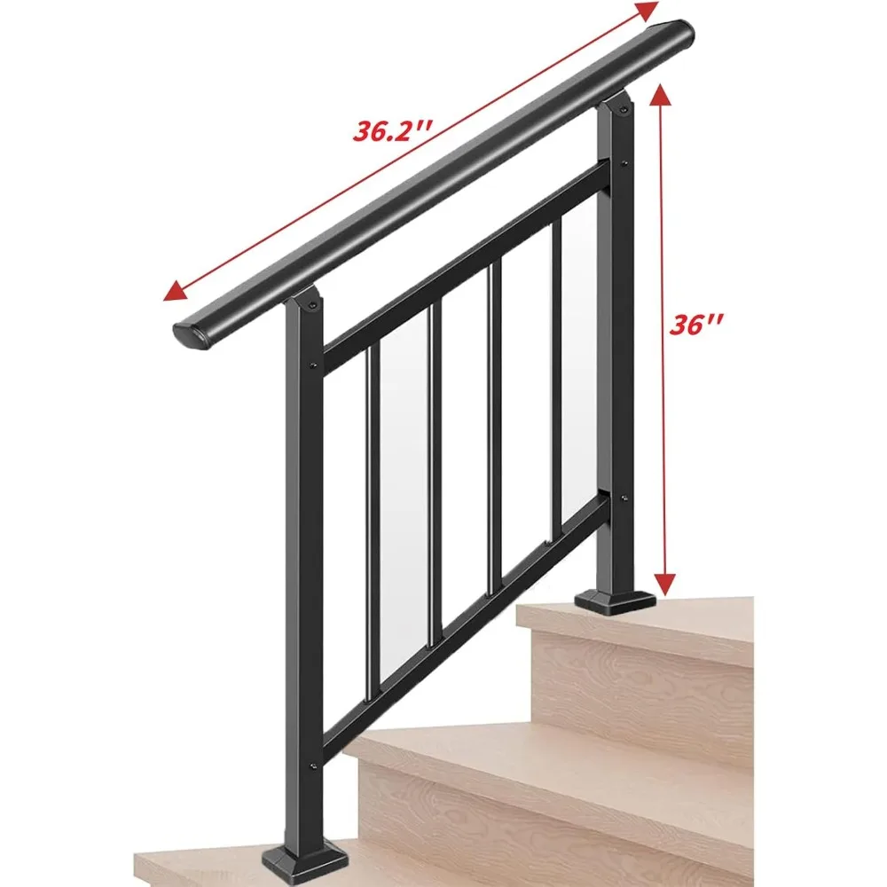 درابزين الدرج الخارجي - درابزين من الحديد المطاوع لعدد 1-3 خطوات، خطوة ثابتة مع درابزين 3 أقدام للسلامة #2
