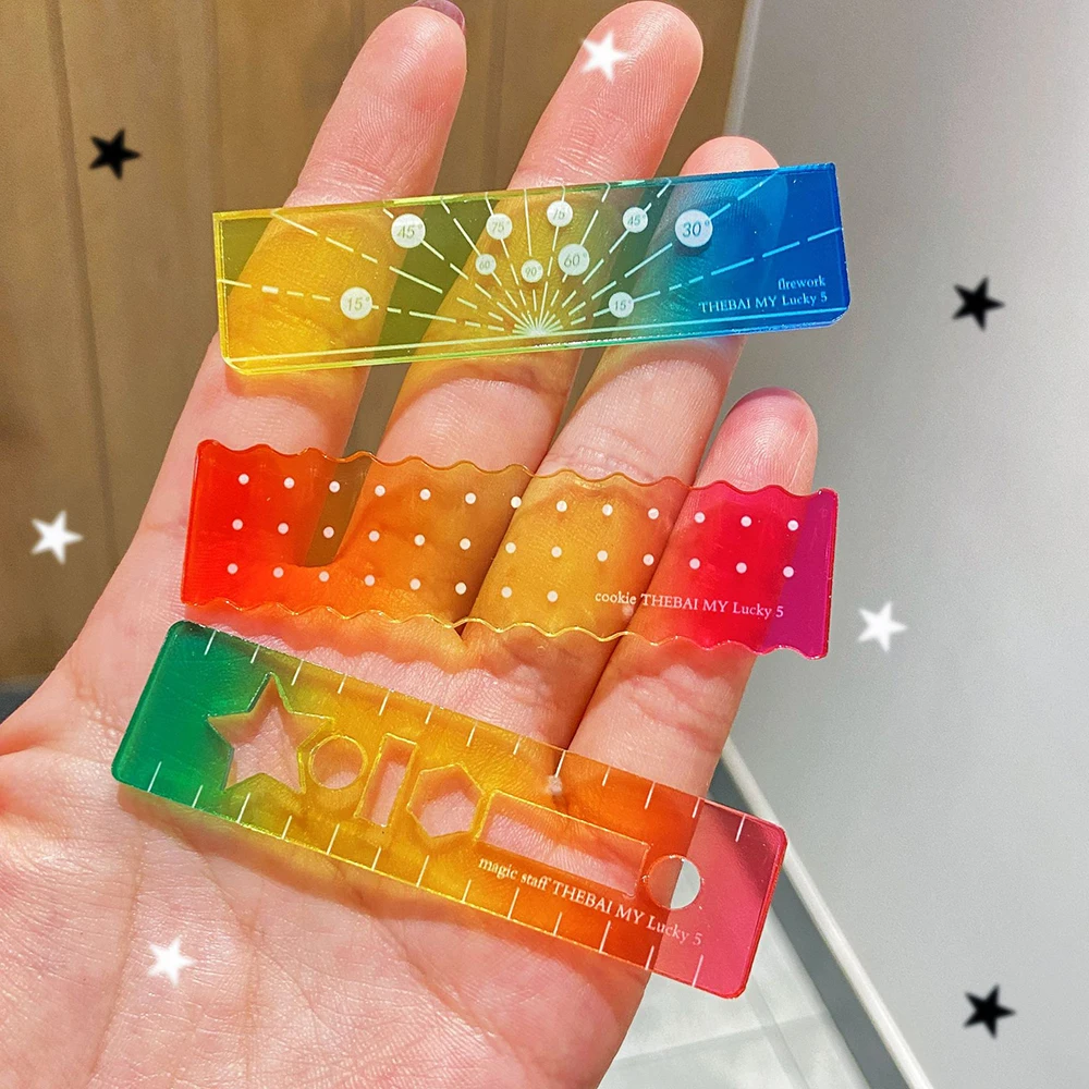 5 Pcs Colorful Gradient Palm Ruler, Satisfactory Mini Ruler, Handbag Pocket Ruler