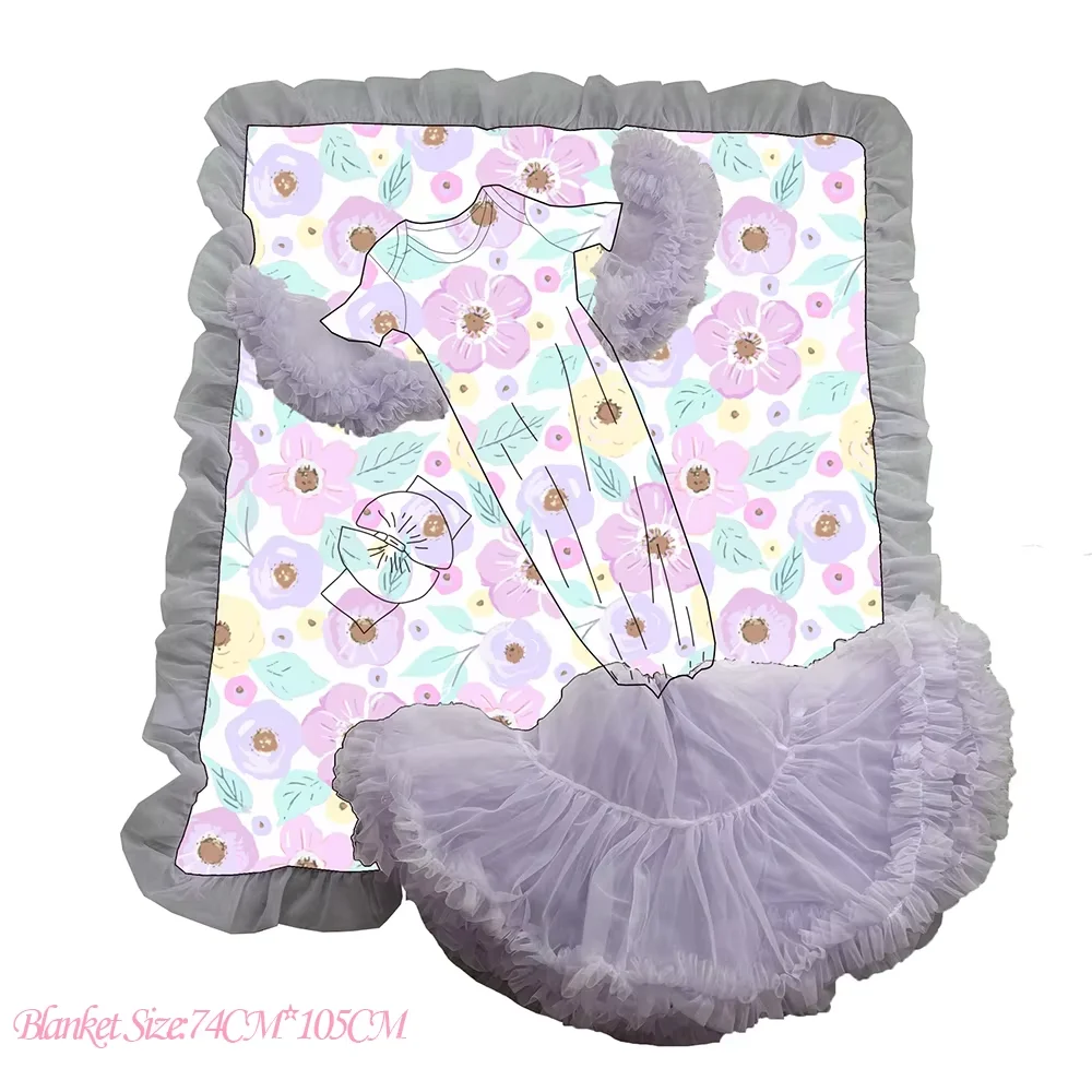New Baby Gown Clothes Watermelon Tutu Petti Gown Newborns Rainbow Flower Baby Girl Gown Matches Baby Blanket Customizable