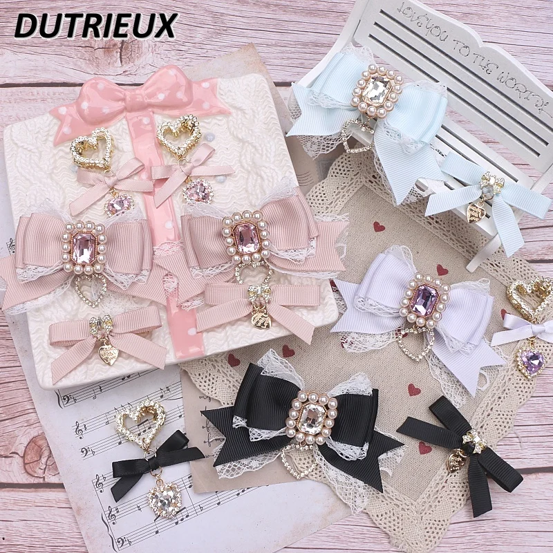 

2024 New New Headwear Japanese Style New Headwear Sweet Cute Hair Accessories Headdress Lace Bow Rhinestone Love Barrettes