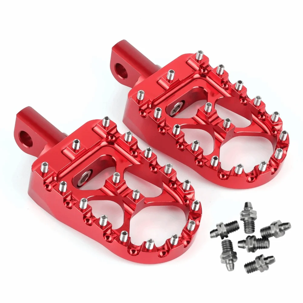 2pcs 360 Degree Rotatable Motorcycle Foot Pegs Wide Studded Design Black & Red Color Studded Footrest Pedals