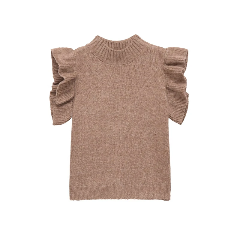 KEYANKETIAN 2026 New Women's Ruffle Sleeve Knit Top Elegant Mock Neck Sleeveless Sweater Vest with Layered Ruffle Shoulders