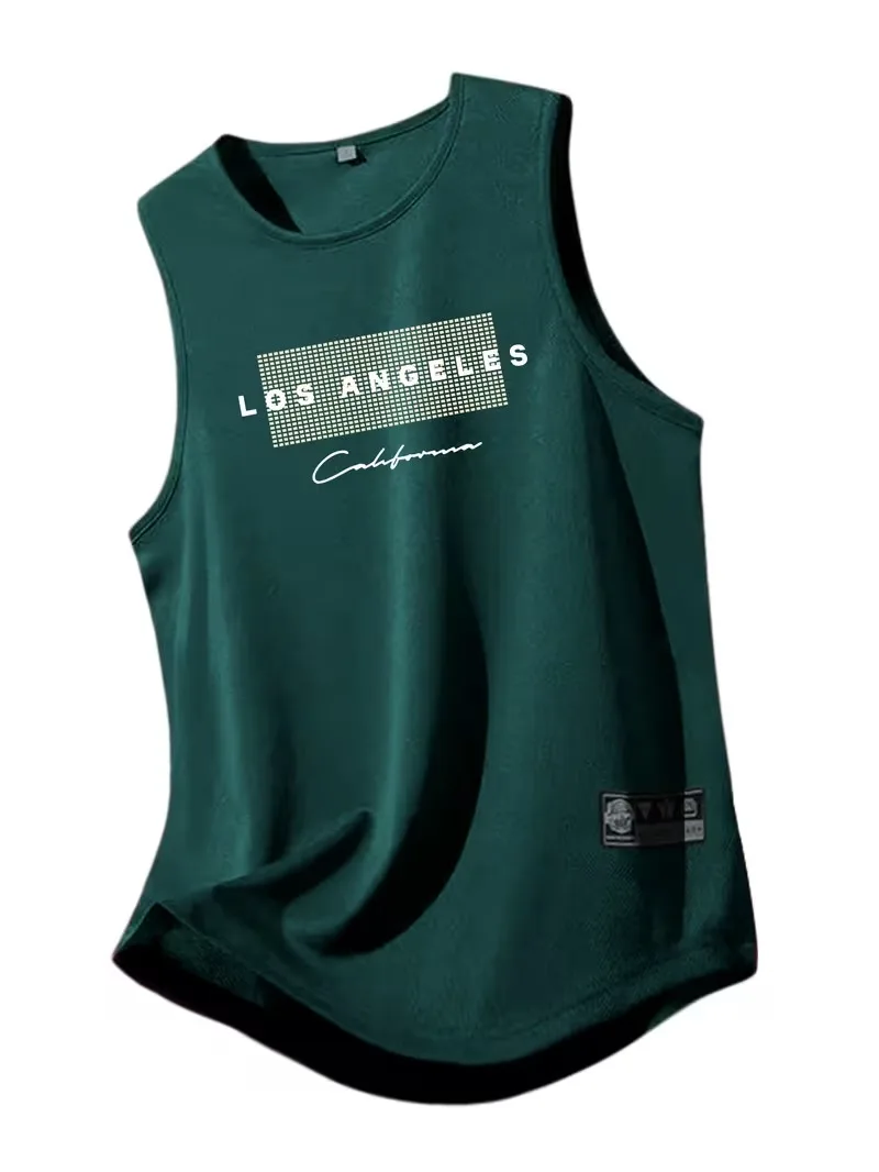Summer men's casual sports loose Los Angeles letter pattern printed comfortable and breathable round neck sleeveless men's vest