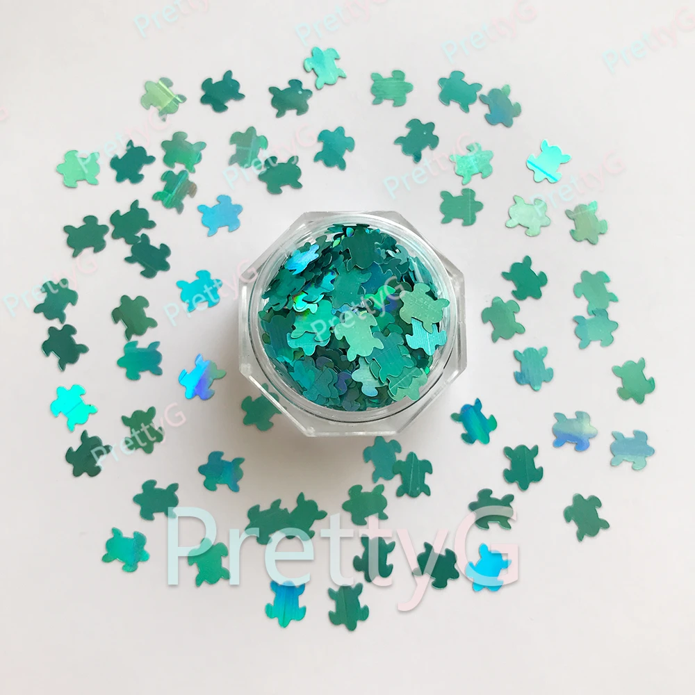 PrettyG 1 Box 6mm Sea Turtle Glitter Sea Shape Marine Animals Holographic Turtles Glitter For Nails Art Decorations Accessories