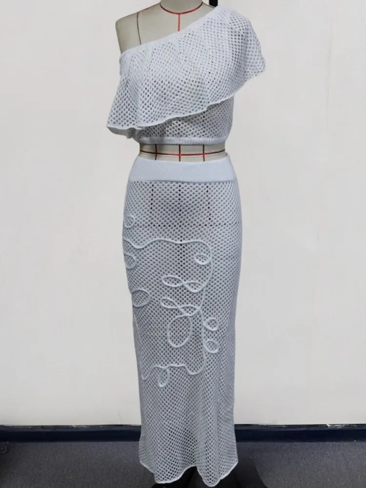 بلون مثير بحر ملابس السباحة التستر متماسكة قطعتين 2026 الصيف المرأة كبيرة واحدة كم الدانتيل متابعة تنورة طويلة مجموعة #5