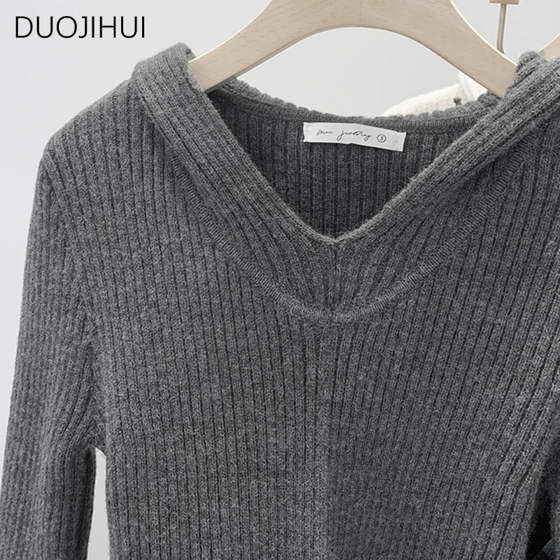 Duojihui Basic Hoodies schick gestreifte Langarm Frauen Pullover Herbst neue einfarbige Mode einfache lässige weibliche Pullover