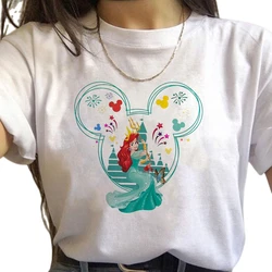 Casual Disney Cartoon Mermaid Princess Girl Tops Mickey Mouse T-shirts Fashion Disneyland Clothes Harajuku T Shirt Women Blouses