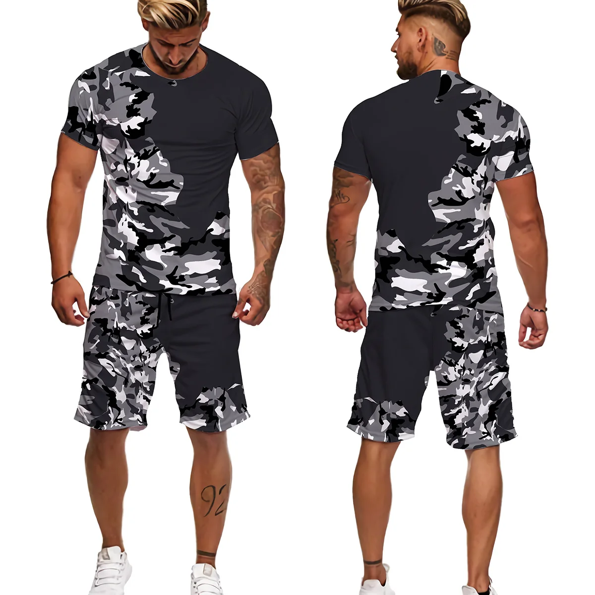 Summer Sports Suits For Men Set Camouflage 3D Printed Outdoor Casual Jogging Suits T Shirts +Shorts 2 Piece Outfits Man Clothing