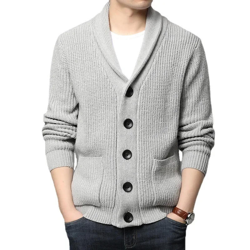 Europe and the United States new men's long sleeve sweater cardigan pocket high neck solid color sweater