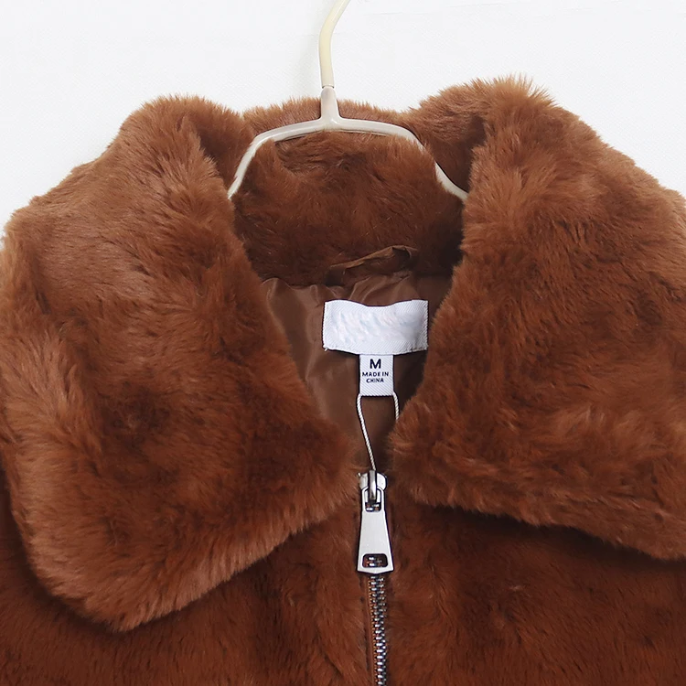 معطف فرو أرنب قصير سميك بياقة سحاب عصري ملابس خارجية دافئة عالية الخصر محاكاة المنك سترة نسائية أنيقة