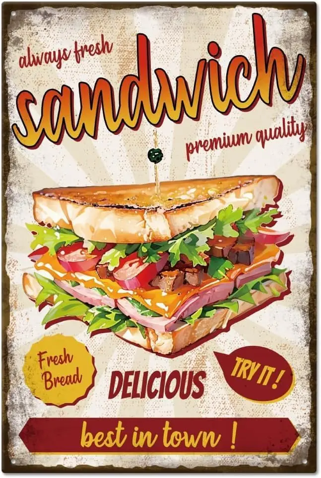 Vintage Sandwich and Funny Word Metal Tin Sign for Garage Man Personalized Signs Garden Cave Art Plaque Poster Wall Decor