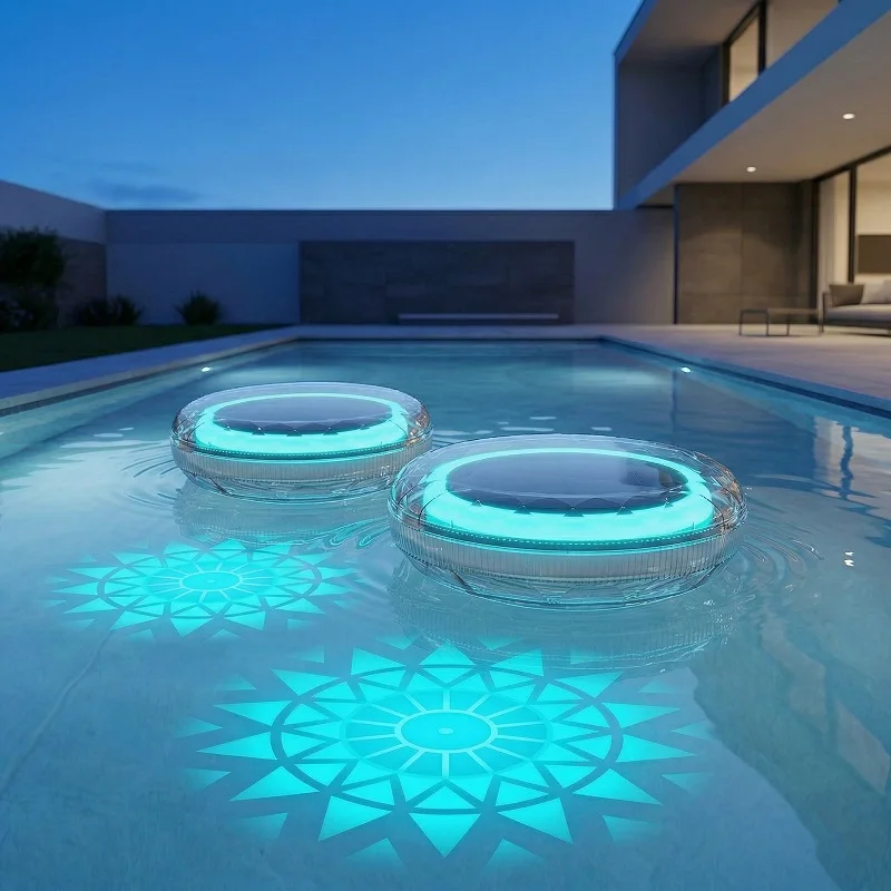 Outdoor LED Solar Pool Lights RGB Spectrum 16 Million Colors Dynamic Modes Solar-charged Waterproof Design Waterproof 3 Timer 9 Lighting Floating Lamp For Garden Pool Party Decoration