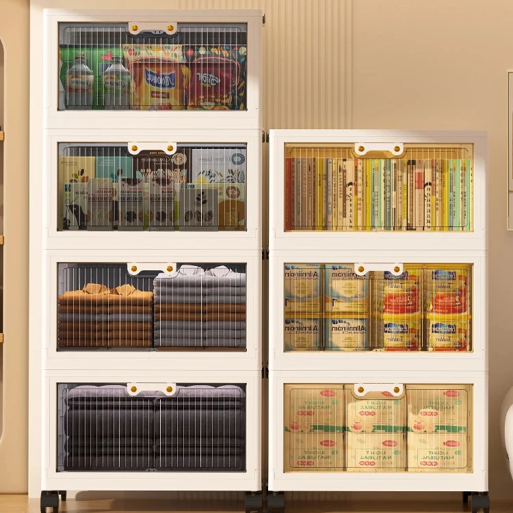 Rectangular PP 4 Tier 50cm Long Plastic Chest Of Drawers 3 Door Mobile Unit For Bedrooms, Bathrooms And Living Rooms