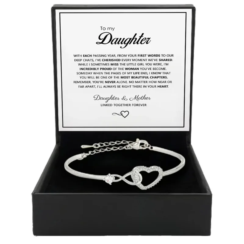 Infinite Love Heart Zircon Crystal Bangle Bracelet for Girls Daughter 18K gold plated Birthday Christmas Gifts Gifts for Her