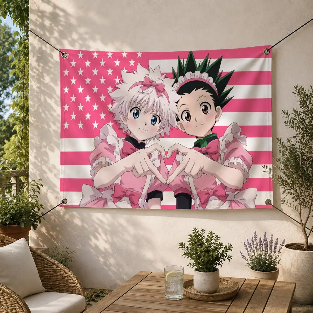 Action Anime G-Gon x Killua Flags Decorative Flag Banner for Outdoor Garden Yard Camping Party Home Wall Hanging Decor