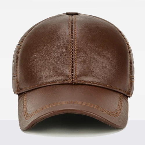 Imagen 2 del producto 2025 nuevo estilo hombres sombrero de cuero de vaca invierno cálido al aire libre proteger la oreja cuero Real gorra de béisbol ajustable hombres gorra de cuero de vaca Real
