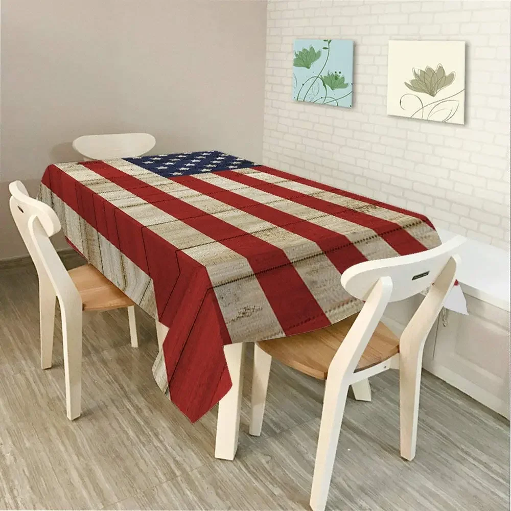 Decorative Rectangle Table Cloths American Flag Independence Day Wooden Fence With Usa Flag Pattern For Dining Bbq Picnic