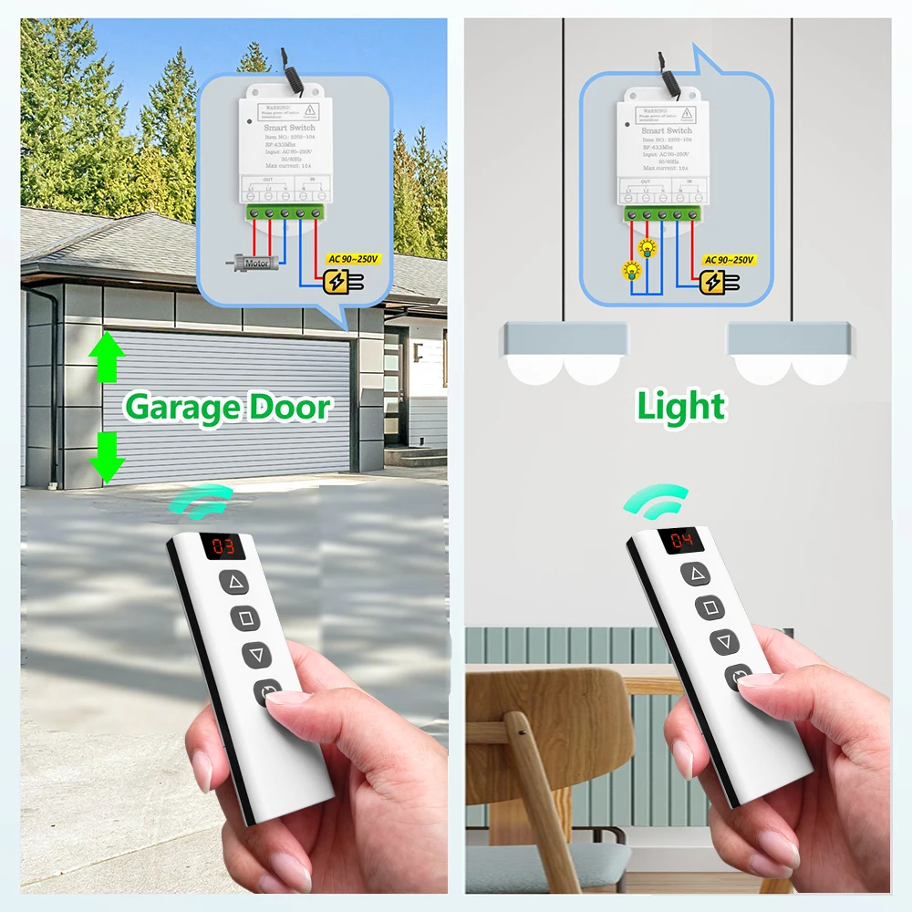 433mhz Wireless Remote Control Switch AC 85V~250V 2CH Relay Receiver and 5CH Controller for Garage Door/Crane/Motor/lamp/Curtain