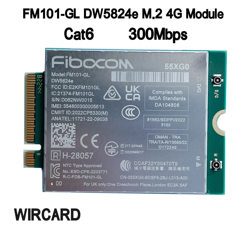 Módulo 4G para laptop, cartão m.2, cat6 300mbps, dw5824e, fw101-gl, dw5824e-esim, lte