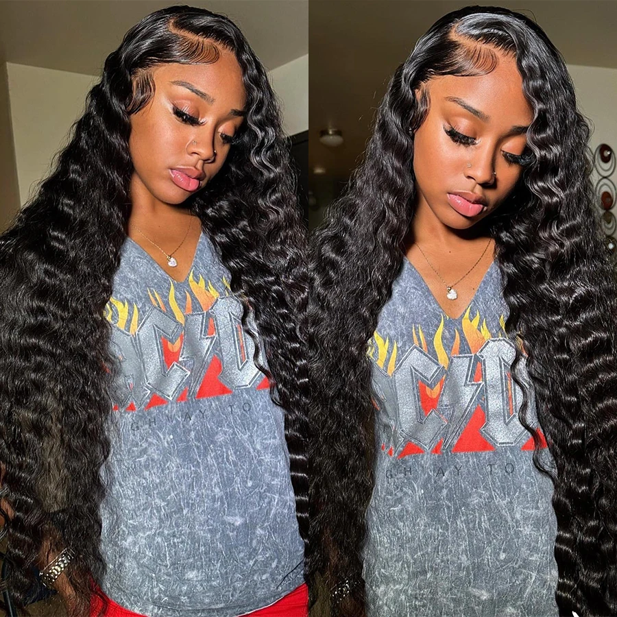 Deep Wave Human Hair Bundles With Closure 4x4 Lace Closure Brazilian Remy Wet and Wavy Bundles With Closure for Black Women