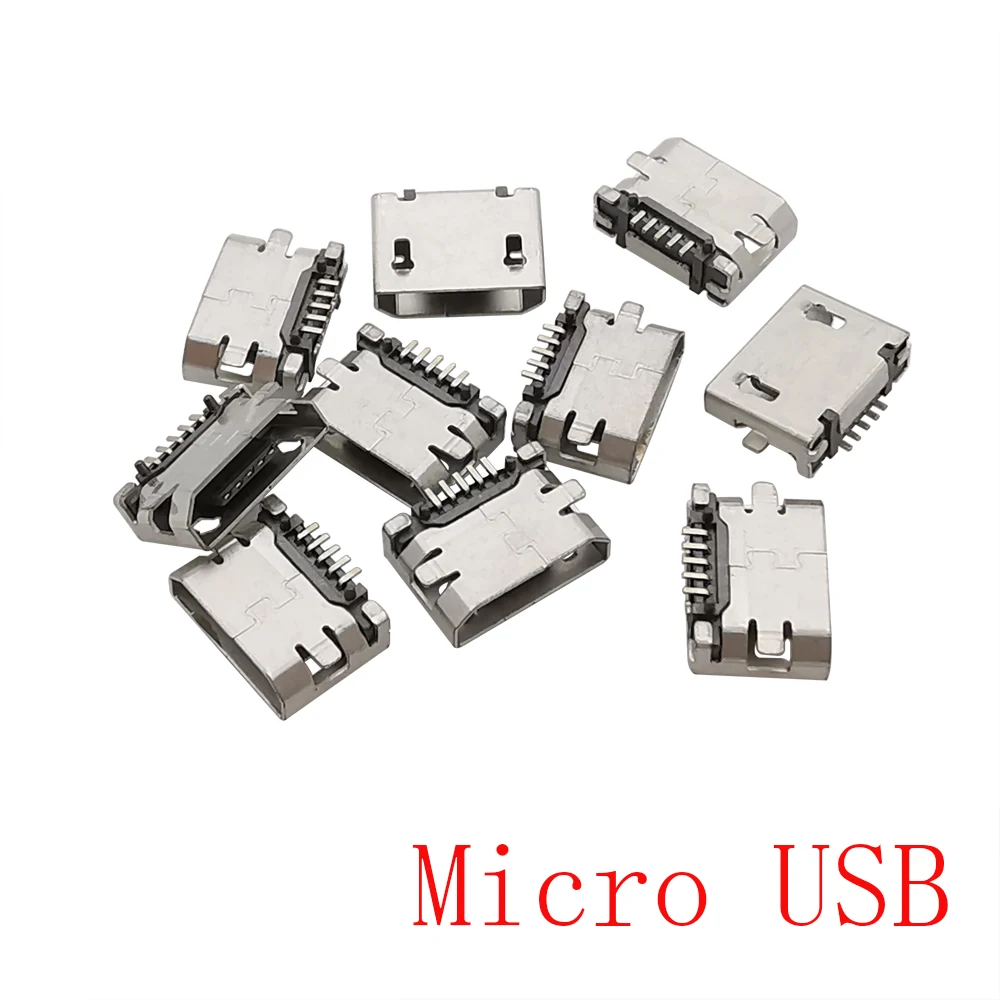 10Pcs 5Pin Micro USB Type B Female SMD Soldering Port Jack Tail Socket for Android Phone Data Connector Repair Replacement