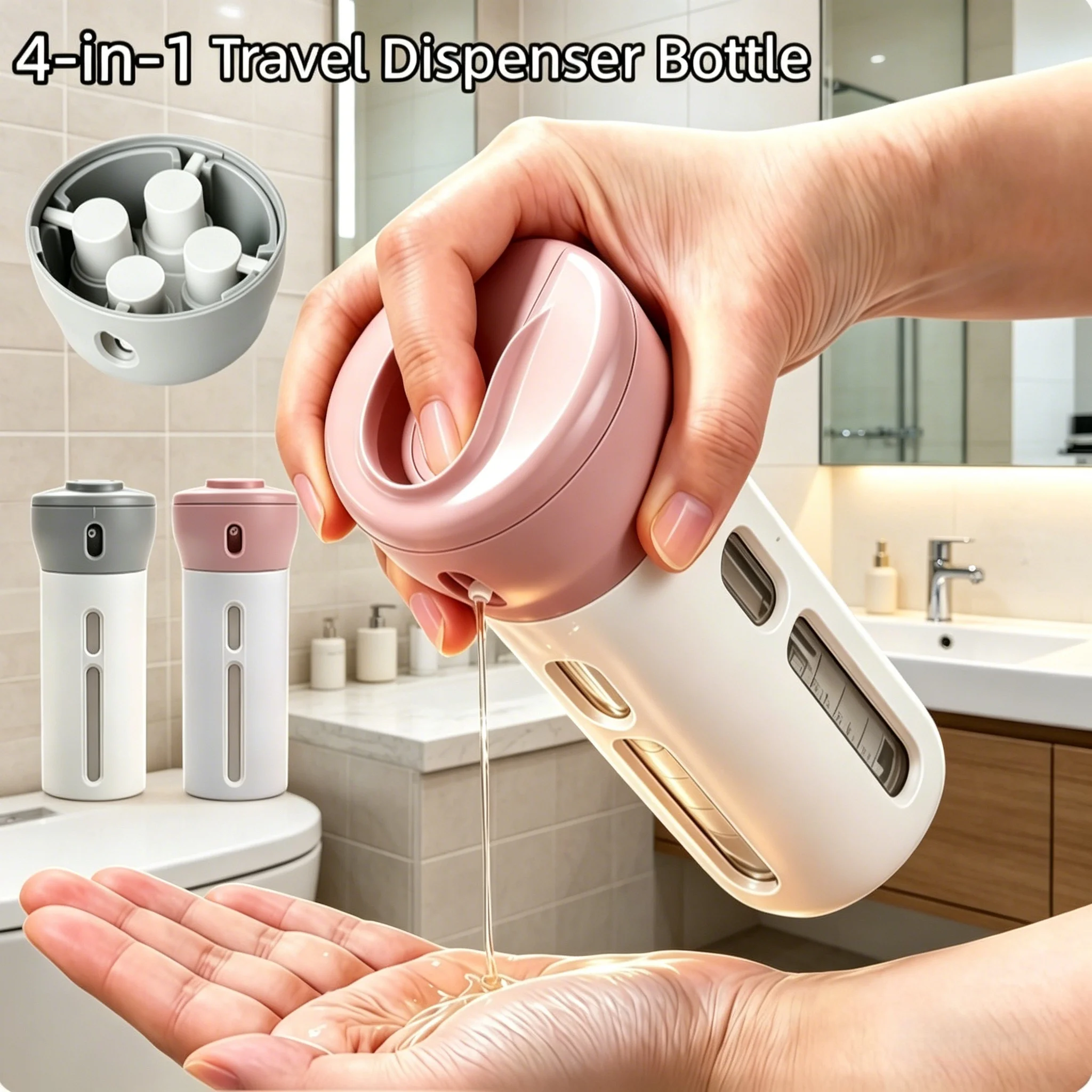 Four in One Travel Fluid Bottle, Leak Proof, Four Reusable 1.4oz (40ml) Toiletries Containers for Shampoo and Conditioner