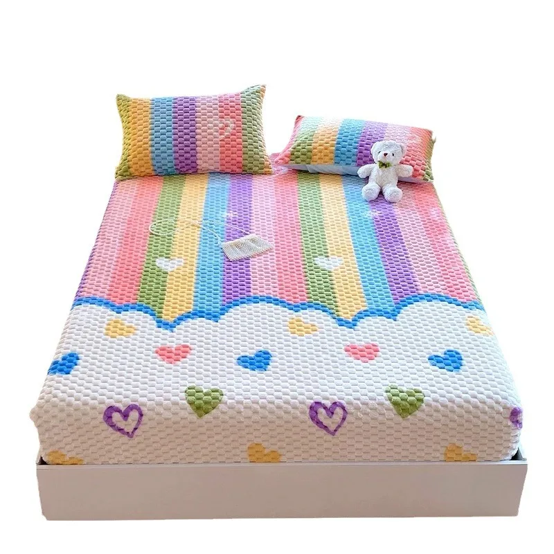 

Doudou fleece thickened bed hat jacquard winter warm fleece thickened Simmons protective cover bedding