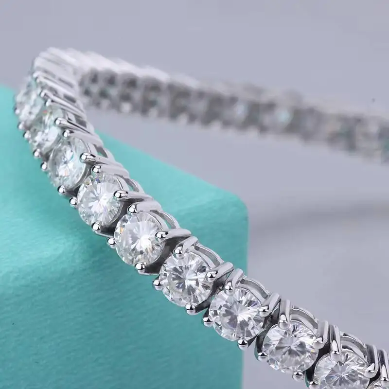S925 necklace Moissanite Starsgem S925 Silver Moissanite Tennis Bracelet 3mm 4mm 5mm Round Cut Moissanite 6.5in -7.5in Link C