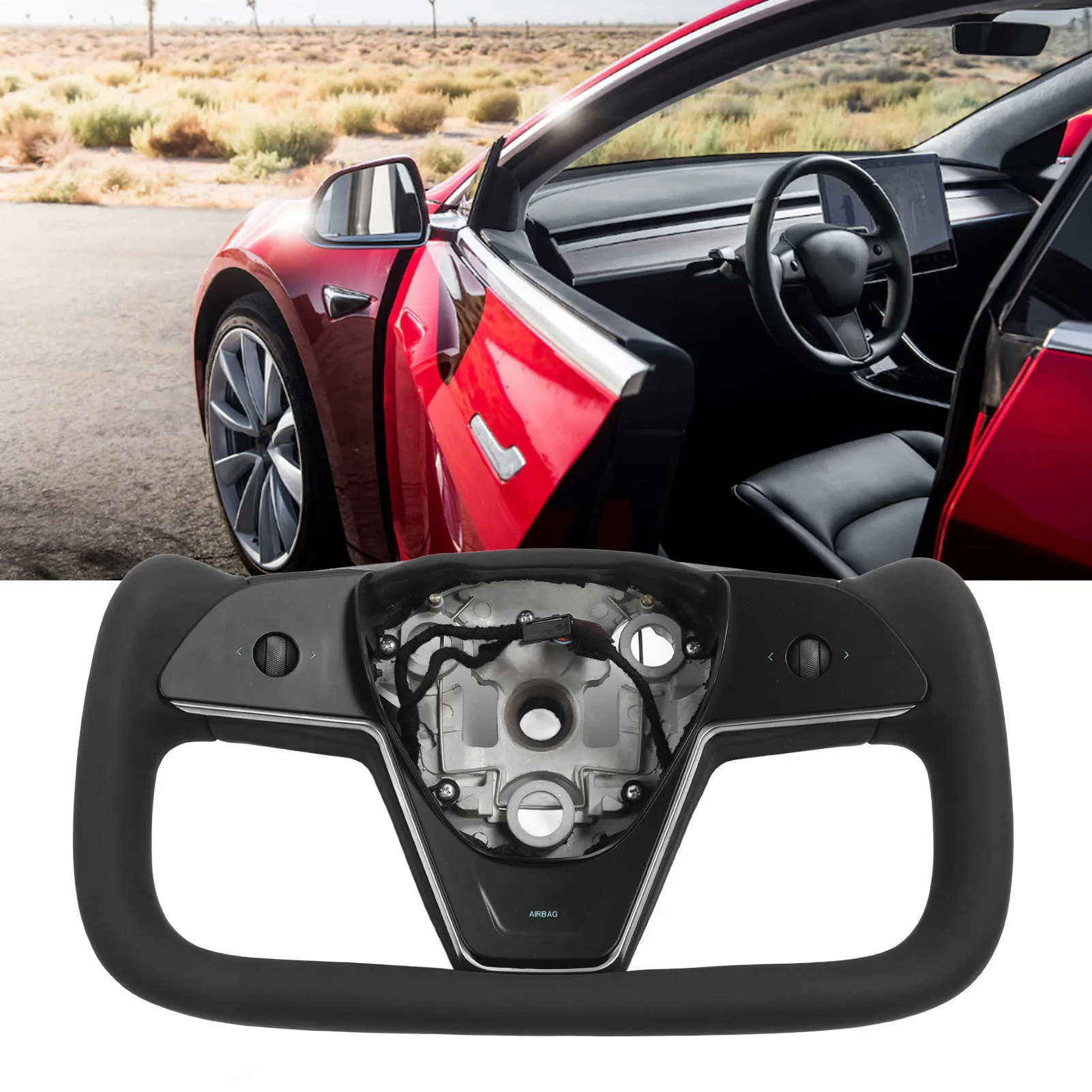 Steering Wheel Comfortable Touch 3 9 O'clock Position Control Yoke Steering Wheel Slip Resistant for Tesla Model Y 2021 To 2024