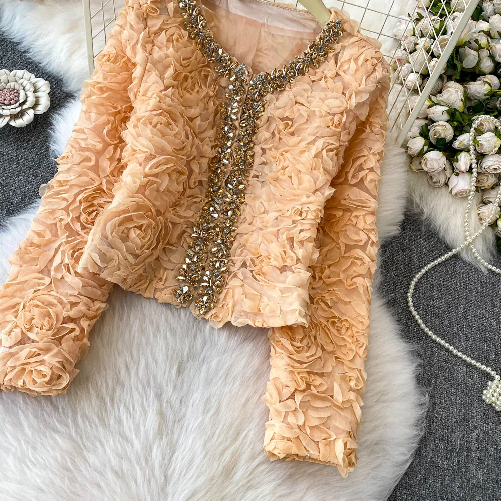 Autumn Spring New Pink Fragrant Coat Women's Nail Diamond Fashion Lace Jacket