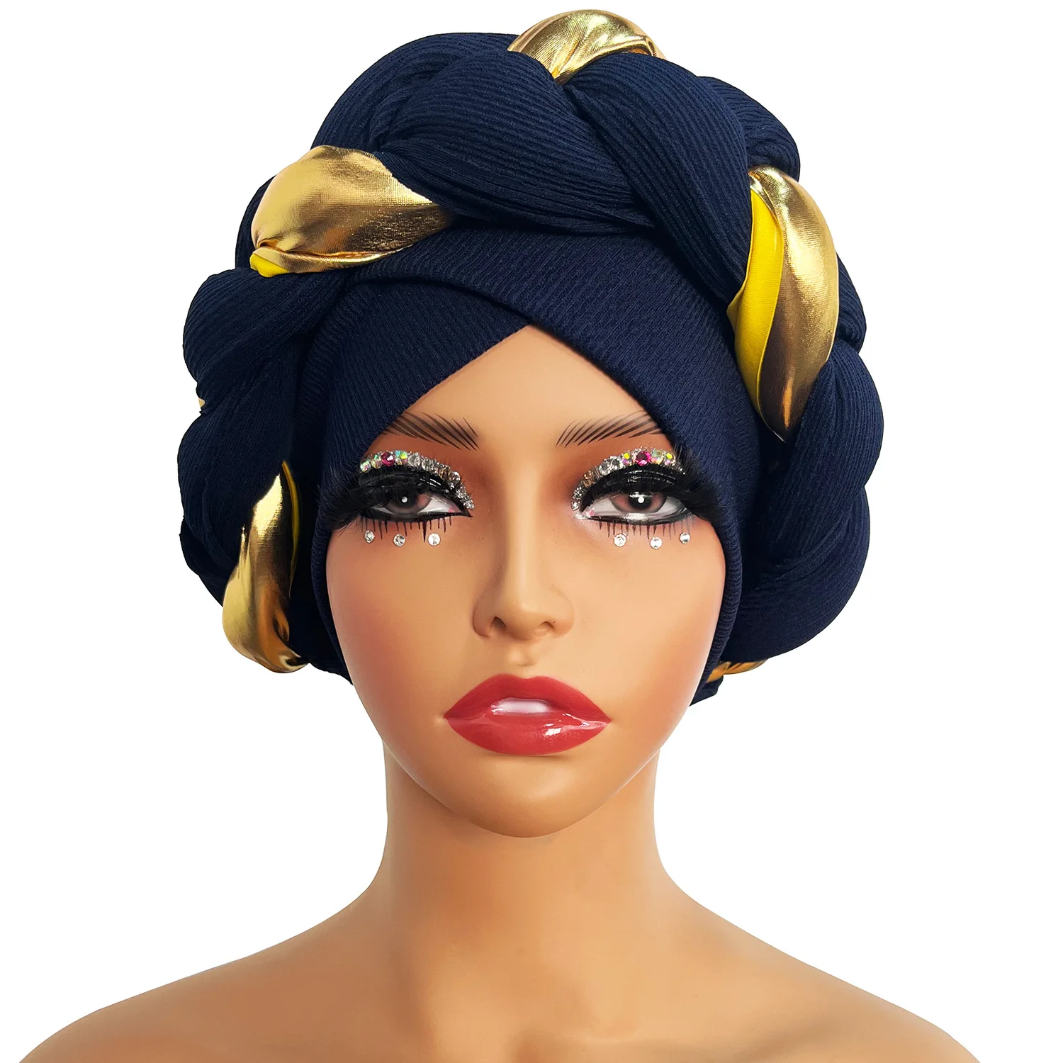 Elegante Turban Kappe Frauen Headwrap Motorhaube Afrikanische Dame Kopf Wraps Muslimischen Turbane Hut Abend Party Autogele Kopfbedeckung – Detail 11