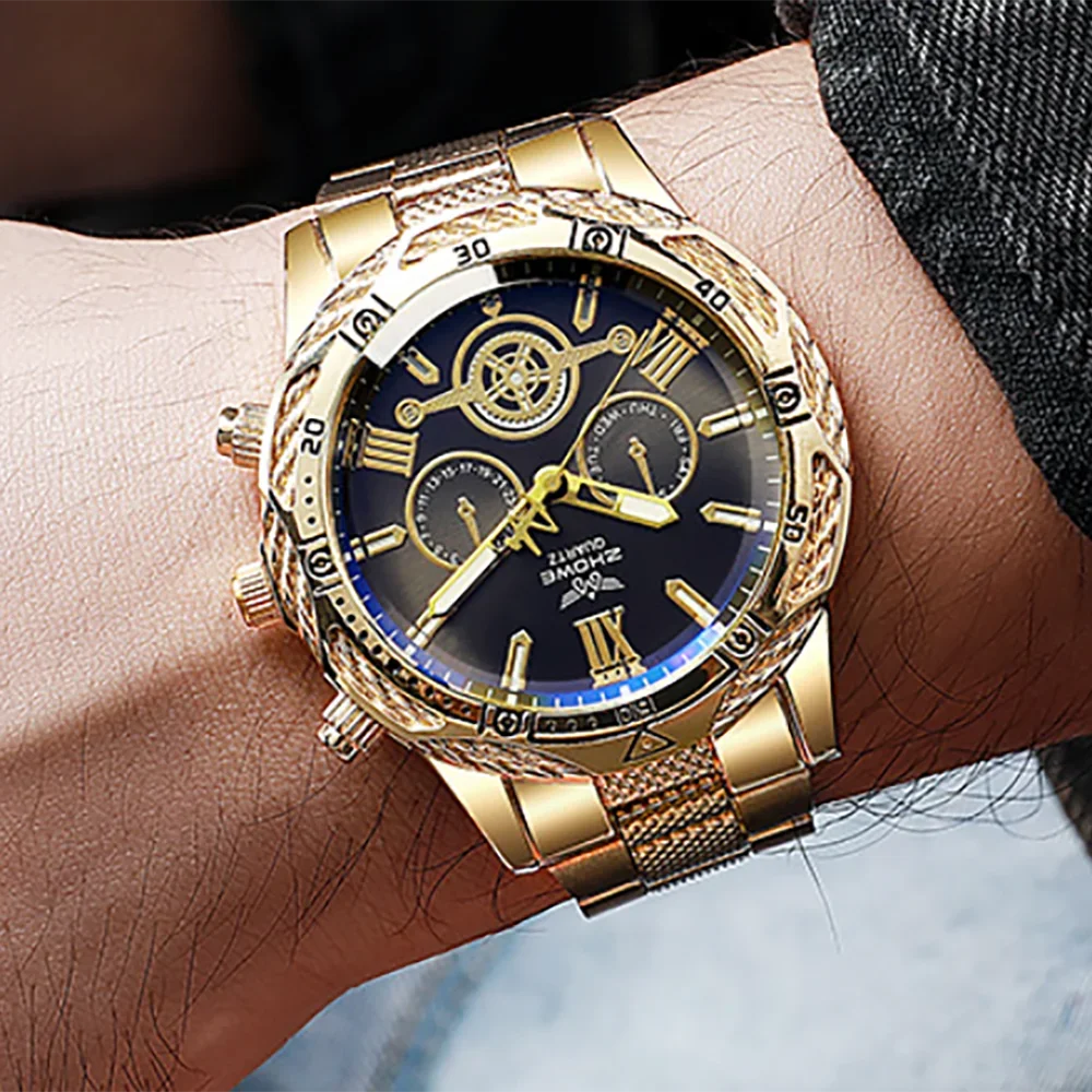 

1/4 шт.-Мужские деловые часы, модный набор мужских кварцевых часов с ремешком из нержавеющей стали