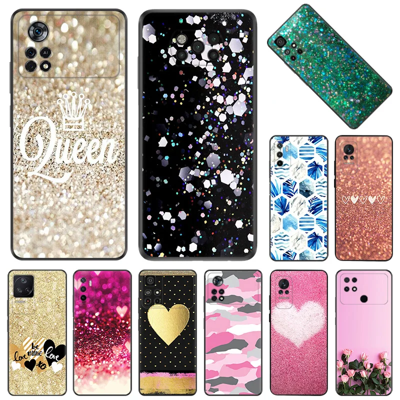 Phone Cases For Xiaomi Poco C40 C51 C50 C61 M5 M4 M3 X5 X4 X3 F5 F4 F3 14 A3X Aqua Silver Pink Green Queen Soft Anti-Drop Cover