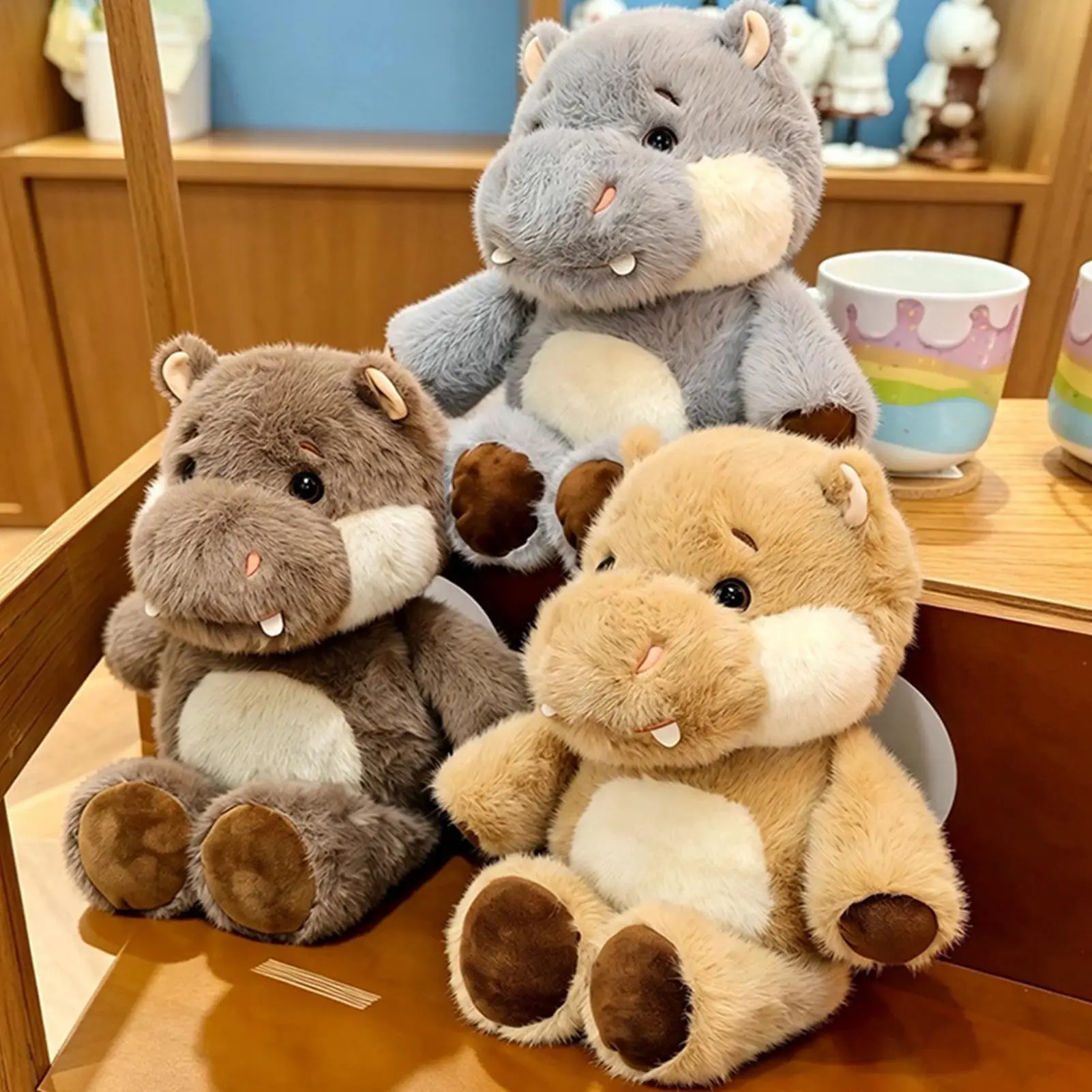 Hippo Stuffed Animal 17.72 Inch Cute Funny Interactive Shaking Toy Decorative Plush Birthday Holiday Home Bedroom Living Room