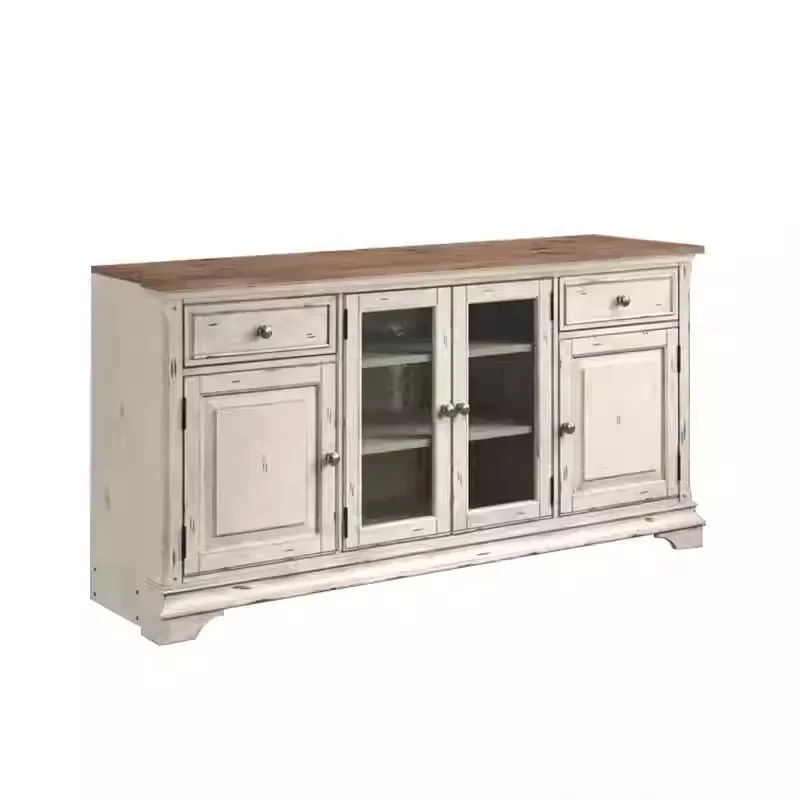 

American country living room solid wood tea cabinet small apartment household retro old storage side cabinet