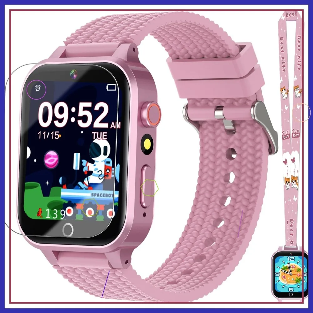 Kids Smart Watch for Girls 5-12, 26 Games Camera Music Pedometer Habit Tracker HD Touchscreen Flashlight Birthday Gift Pink