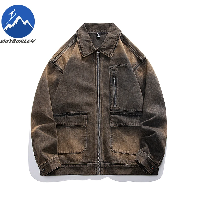 

Maxbarley Wash Denim Jacket 2025 High-quality American Trendy Motorcycle Denim Coat Fashion Street Casual Style Autumn Garment