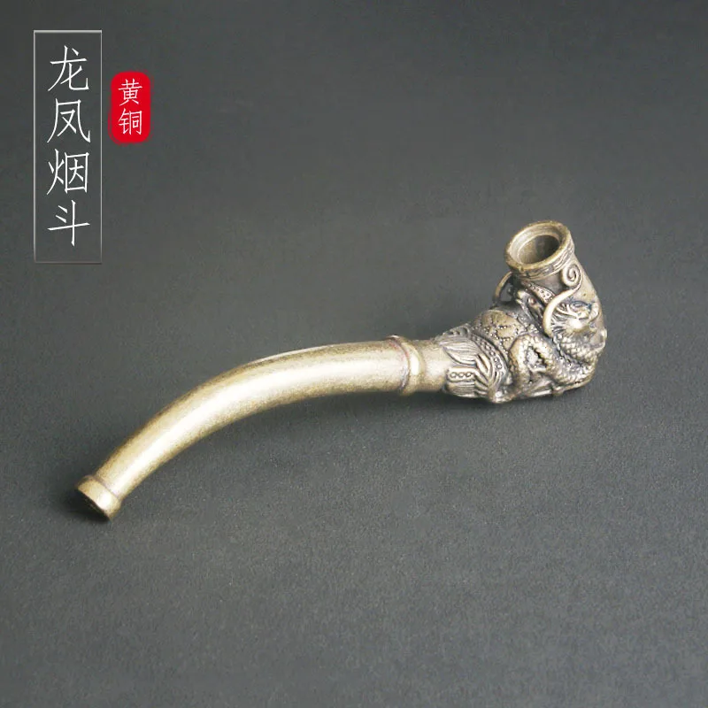 Brass dragon and phoenix pipe handle piece, traditional tobacco pot, dry tobacco bag, creative tobacco rod and smoking set