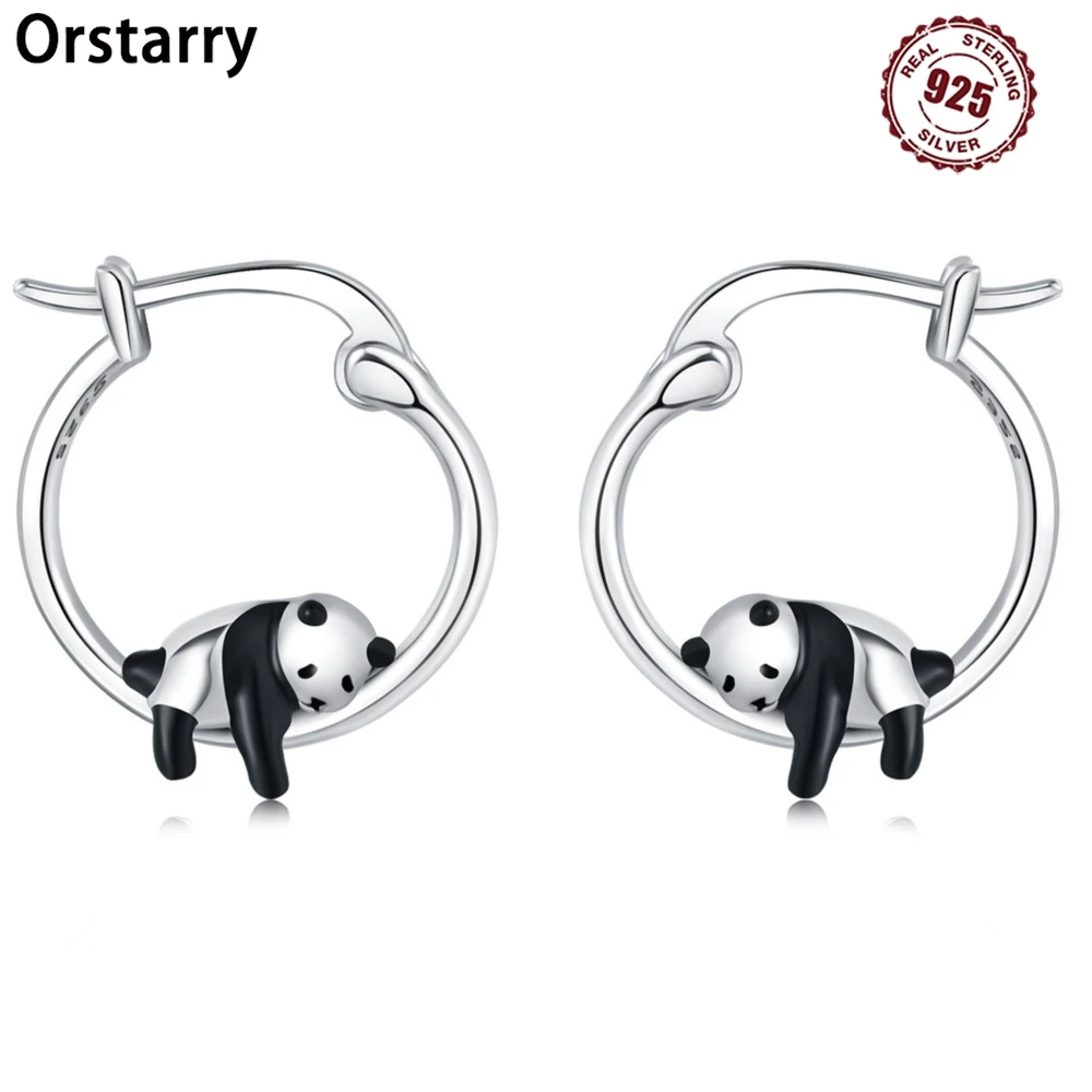 

Orstarry 100% 925 Sterling Silver Cute Panda Animals Earrings Silver Hoop Earrings For Women Jewelry Original Party Trendy Gifts