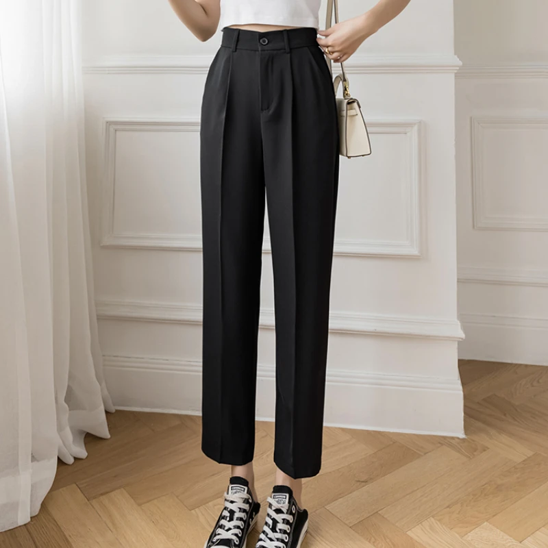 Vintage Multicolor Straight Pants Women High Waist Solid Color Casual Chic Trousers Female Korean Fashion Office Lady Pant Mujer